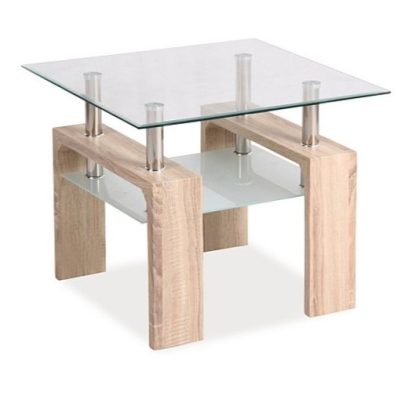 Kleiner Couchtisch LACO – transparent / Sonoma-Eiche