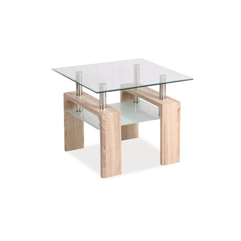 Kleiner Couchtisch LACO – transparent / Sonoma-Eiche