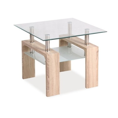 Kleiner Couchtisch LACO – transparent / Sonoma-Eiche