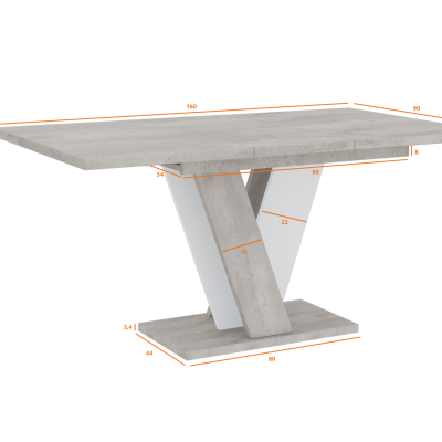 Ausziehbarer Esstisch ANDREJ – Beton/Weiß