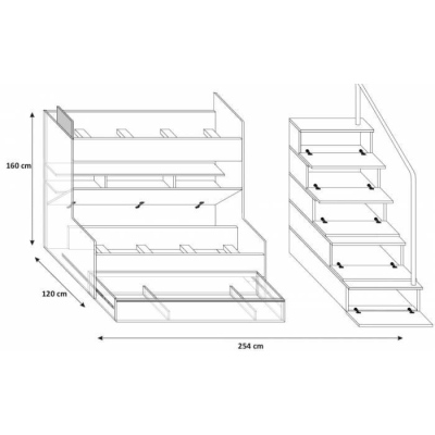 Kinderhochbett RENI 2 – 90x200, Weiß / Schwarz