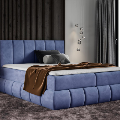 Designer-Polsterbett 120x200 VENY – Blau + GRATIS Topper