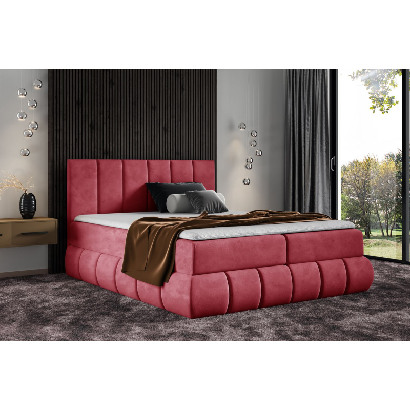 Designer-Polsterbett 140x200 VENY – Rot + GRATIS Topper