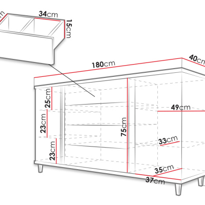 Breite Kommode für das Wohnzimmer ANINA – weiß / schwarz