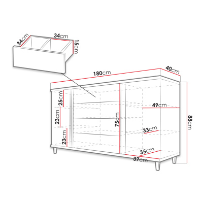 Breite Kommode für das Wohnzimmer ANINA – weiß / schwarz