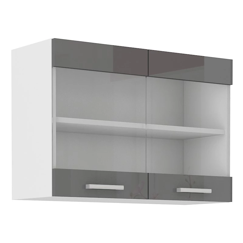 Oberer Vitrinenschrank SAEED – Breite 80 cm, Grau / Weiß