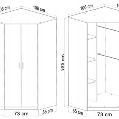 Eckkleiderschrank ZORICA – Breite 106 cm, Eiche Sonoma