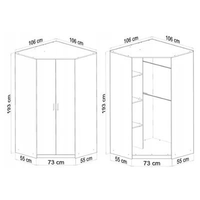 Eckkleiderschrank ZORICA – Breite 106 cm, Eiche Sonoma