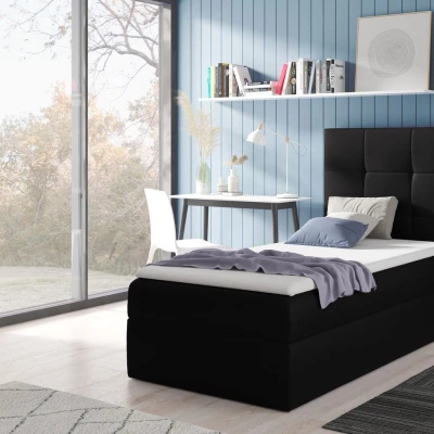 Gepolstertes Einzelbett REBECCA – 100x200, Schwarz + GRATIS Topper