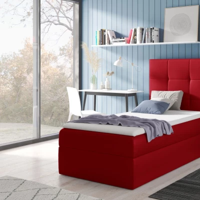 Gepolstertes Einzelbett REBECCA – 100x200, Rot + GRATIS Topper