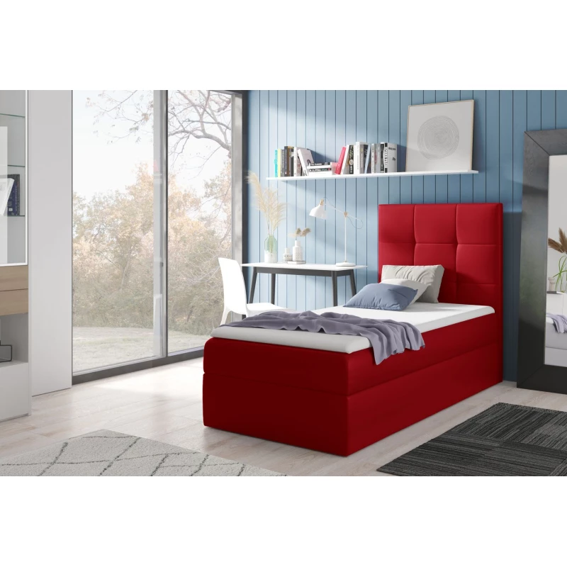 Gepolstertes Einzelbett REBECCA – 100x200, Rot + GRATIS Topper