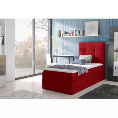 Gepolstertes Einzelbett REBECCA – 100x200, Rot + GRATIS Topper