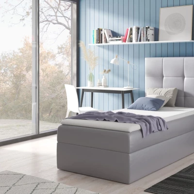 Gepolstertes Einzelbett REBECCA – 100x200, Silber + GRATIS Topper