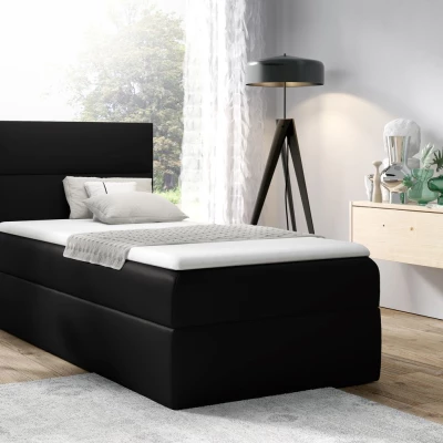 Gepolstertes Einzelbett OLENA – 100x200, Schwarz + GRATIS Topper