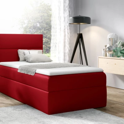 Gepolstertes Einzelbett OLENA – 100x200, Rot + GRATIS Topper