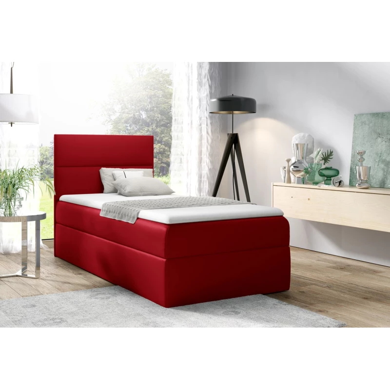 Gepolstertes Einzelbett OLENA – 100x200, Rot + GRATIS Topper