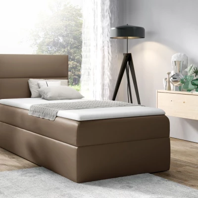 Gepolstertes Einzelbett OLENA – 100x200, Braun + GRATIS Topper