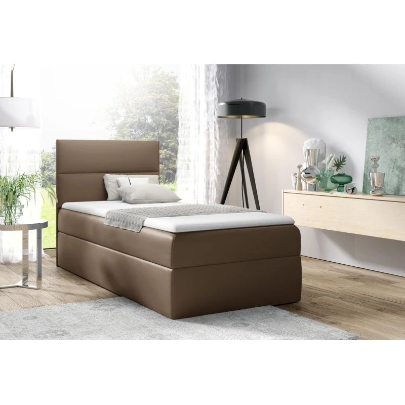 Gepolstertes Einzelbett OLENA – 100x200, Braun + GRATIS Topper