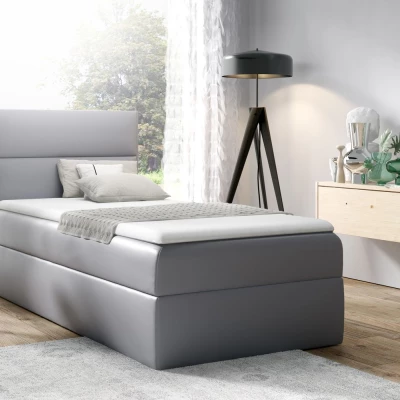 Gepolstertes Einzelbett OLENA – 100x200, Silber + GRATIS Topper