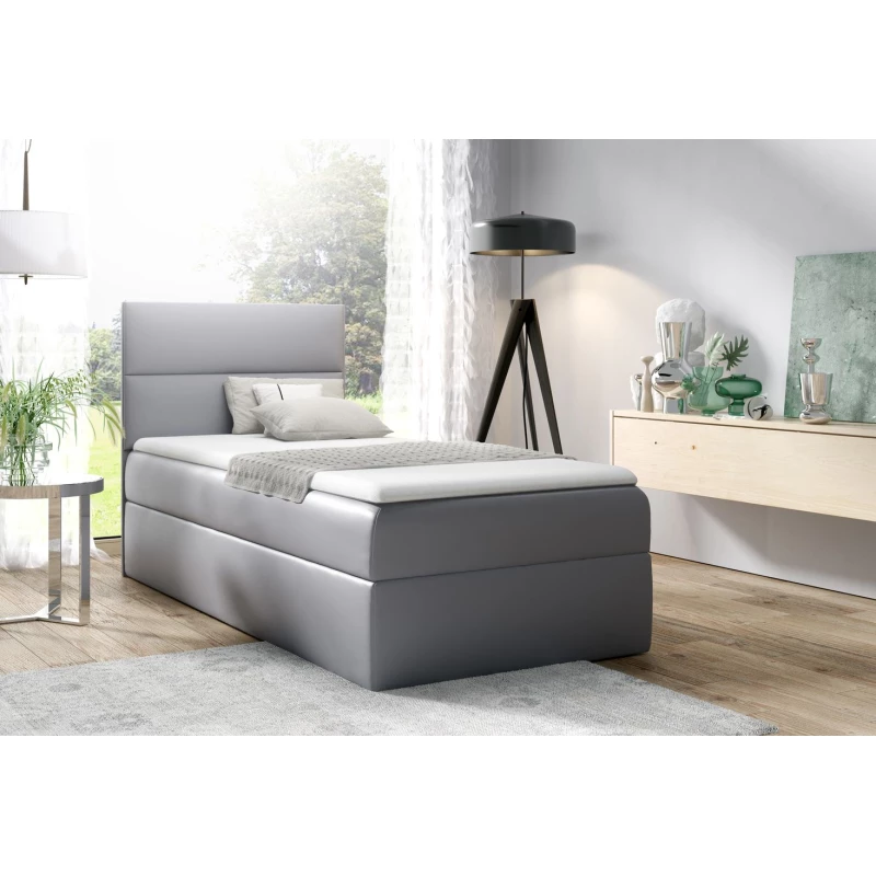 Gepolstertes Einzelbett OLENA – 80x200, Silber + GRATIS Topper