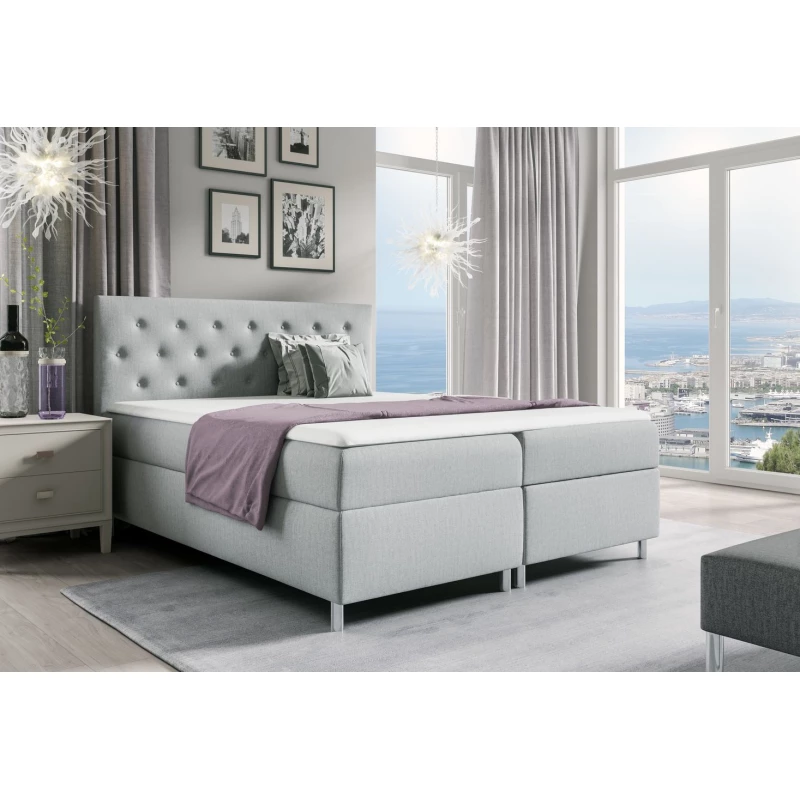 Boxspringbett LILIAN – 160x200, Grau + GRATIS Topper