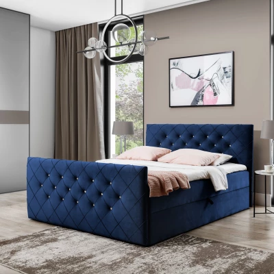 Boxspringbett LENKA – 120x200, Blau + GRATIS Topper