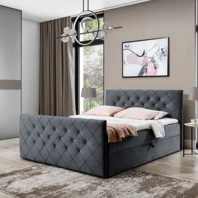 Boxspringbett LENKA – 120x200, Grau + GRATIS Topper