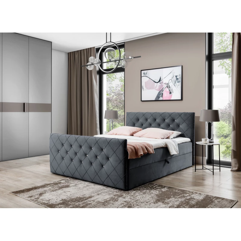 Boxspringbett LENKA – 120x200, Grau + GRATIS Topper