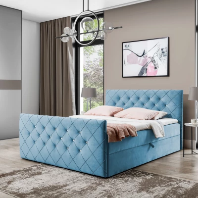 Boxspringbett LENKA – 120x200, Hellblau + GRATIS Topper