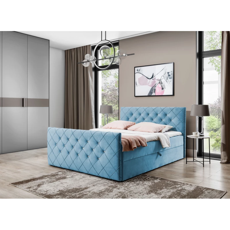 Boxspringbett LENKA – 120x200, Hellblau + GRATIS Topper