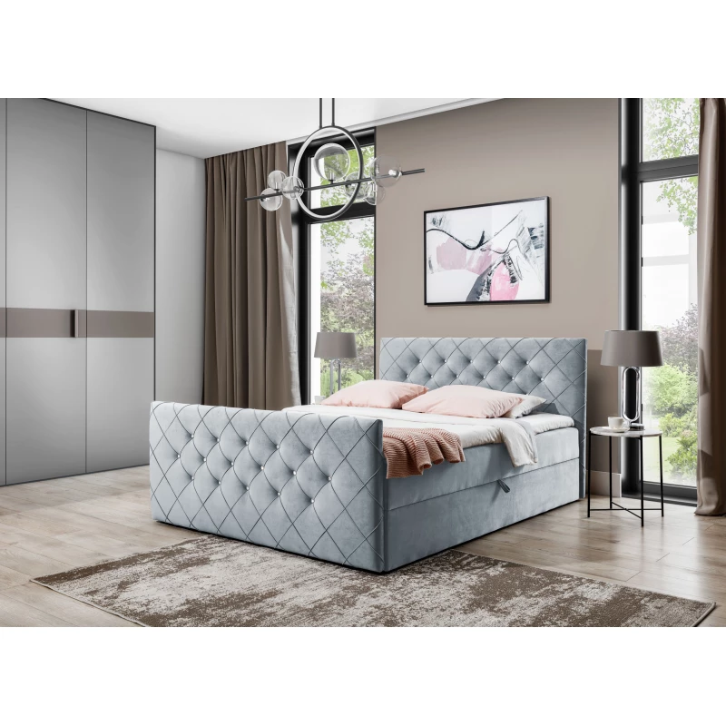 Boxspringbett LENKA – 120x200, Hellgrau + GRATIS Topper