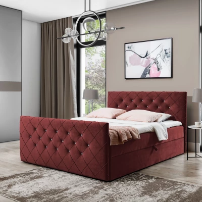 Boxspringbett LENKA – 140x200, Bordeauxrot + GRATIS Topper