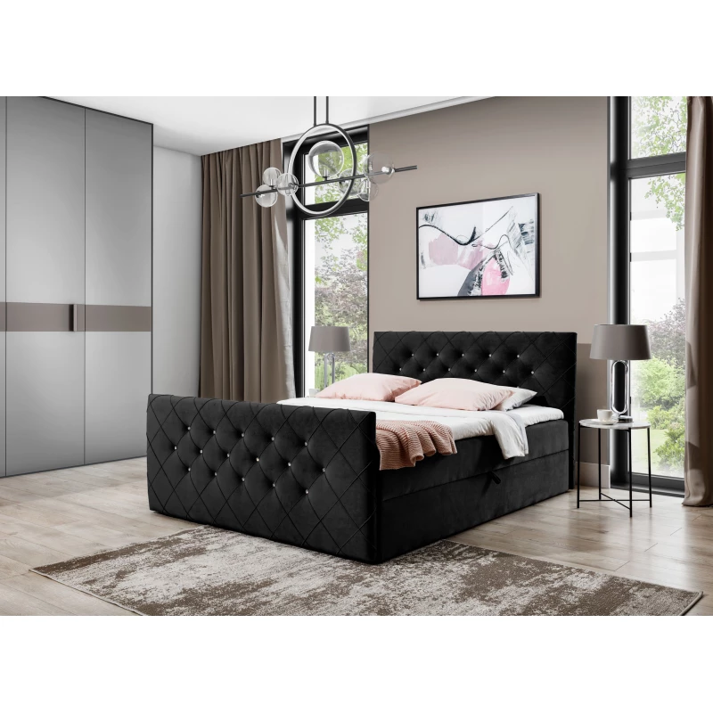 Boxspringbett LENKA – 140x200, Schwarz + GRATIS Topper