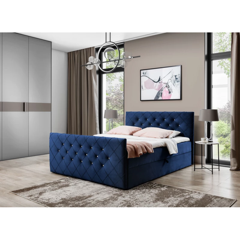 Boxspringbett LENKA – 140x200, Blau + GRATIS Topper