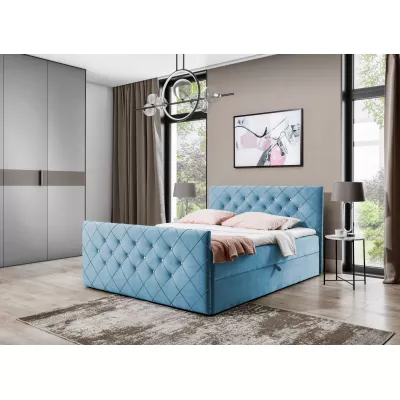 Boxspringbett LENKA – 160x200, Hellblau + GRATIS Topper