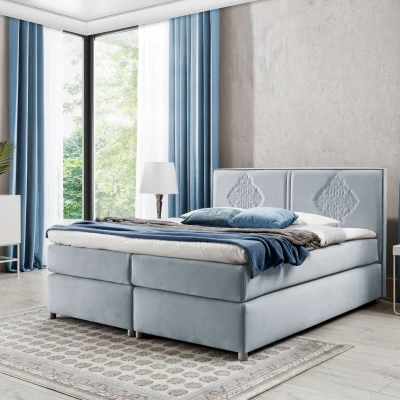 Boxspringbett AUGUSTA – 200x200, Hellgrau + GRATIS Topper