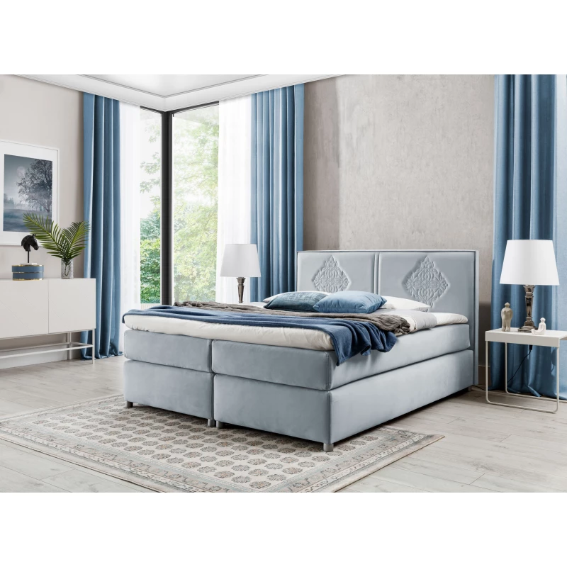 Boxspringbett AUGUSTA – 200x200, Hellgrau + GRATIS Topper