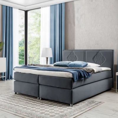 Boxspringbett AUGUSTA – 200x200, Grau + GRATIS Topper