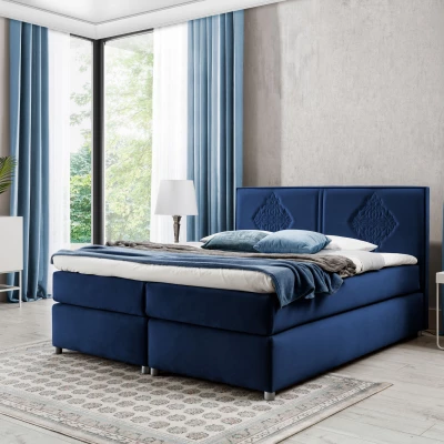 Boxspringbett AUGUSTA – 200x200, Blau + GRATIS Topper