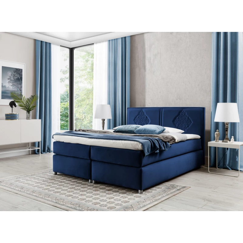 Boxspringbett AUGUSTA – 200x200, Blau + GRATIS Topper