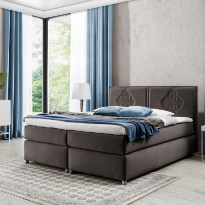 Boxspringbett AUGUSTA – 200x200, Braun + GRATIS Topper