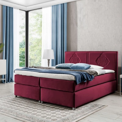 Boxspringbett AUGUSTA – 200x200, Rot + GRATIS Topper