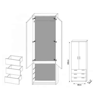 Zweitüriger Schrank mit Schubladen RYBAR – Breite 80 cm, weiß / schwarz glänzend