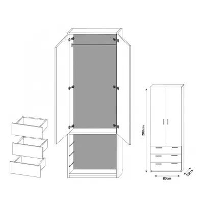 Zweitüriger Schrank mit Schubladen RYBAR – Breite 80 cm, weiß / schwarz glänzend