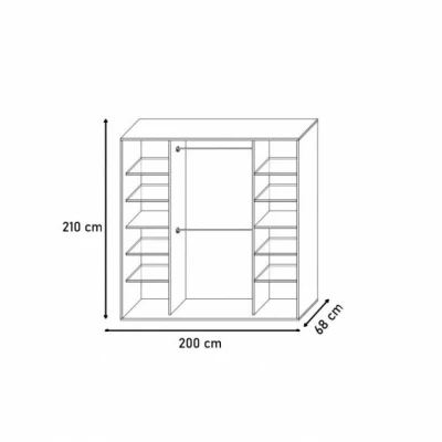 Schlafzimmerschrank HENRIETA – Breite 200 cm, Weiß / Schwarz glänzend