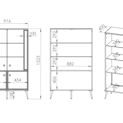 Viertürige Vitrine mit Glasteil AIKE – Weiß