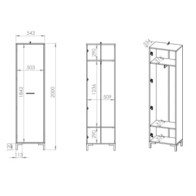 Hoher Schrank für den Flur BEDA – Breite 55 cm, Eiche Artisan