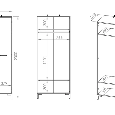 Hoher Kleiderschrank BEDA – Breite 80 cm, Eiche Artisan