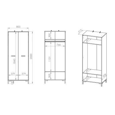 Hoher Kleiderschrank BEDA – Breite 80 cm, Eiche Artisan