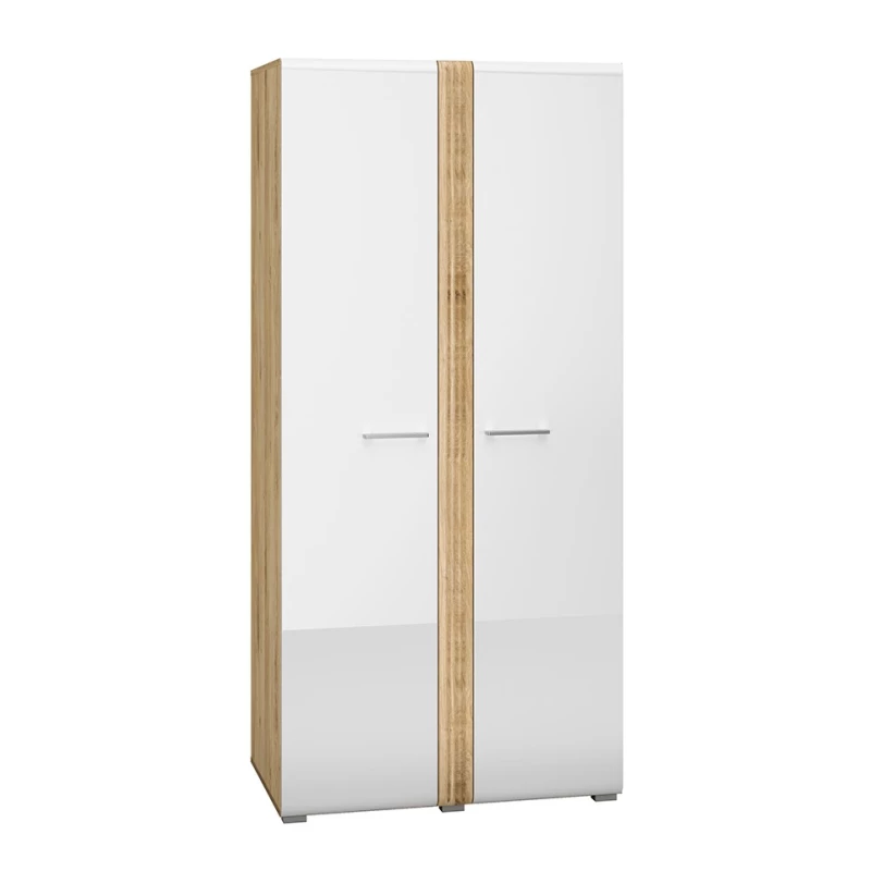 Zweitüriger Kleiderschrank ALIZA – Breite 92 cm, Castello-Eiche / weiß